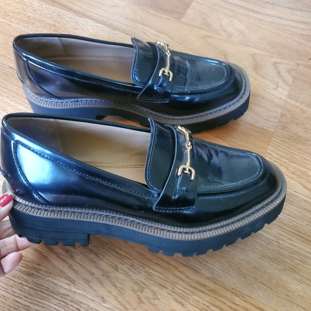 Sam Edelman Laurs Lug Sole Loafers with Gold Accent, Size 7.5